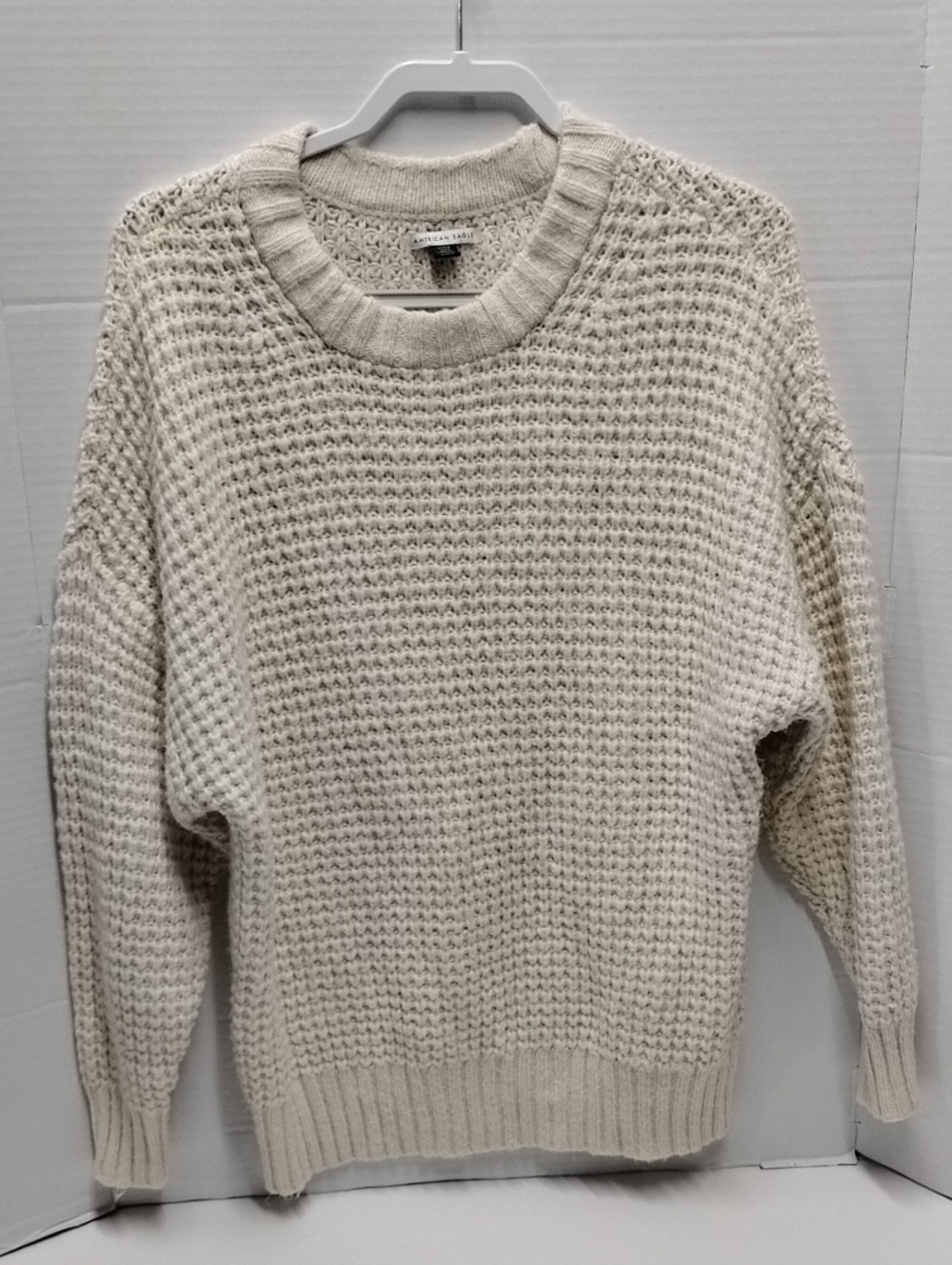 American Eagle Cream Waffle Knit Crew Sweater